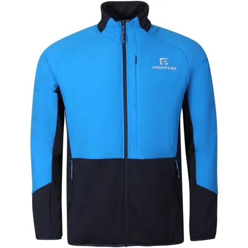 PROGRESS ELVIR HYBRID MIDLAYER Pánská hybridní mikina s merinem, modrá, velikost XXXL