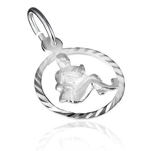 Přívěsek ze stříbra 925 - lesklý kruh a znamení "vodnář"