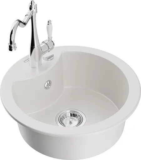 MEXEN/S Diego granitový dřez 1-miska včetně baterie Carla, bílá 6512-20-670700-00