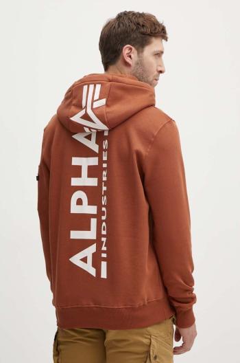 Mikina Alpha Industries pánská, hnědá barva, s kapucí, s potiskem