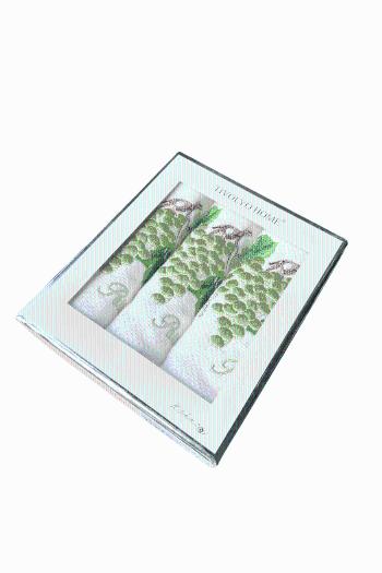 Kuchyňské utěrky WISTERIA, 3 ks Bílá / zelená výšivka Sada (3ks, 40x60 cm)