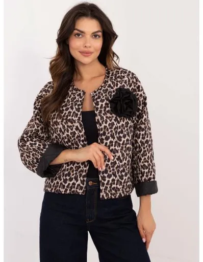 Dámské sako s ozdobnou broží béžovo-černé