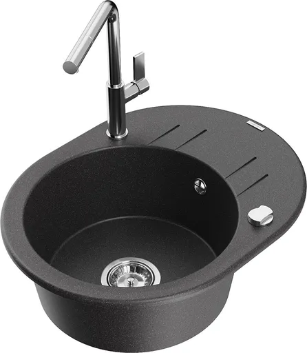 MEXEN/S Kevin granitový dřez 1-miska s odkapávačem včetně baterie Flora, černá kropenatá 6517-76-670401-00