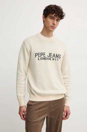 Svetr z vlněné směsi Pepe Jeans CARDIN pánský, béžová barva, lehký, PM702466