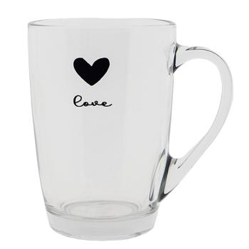 Skleněný hrnek se srdíčkem Love Birds - 11*8*11 cm / 300 ml LBSGL0010