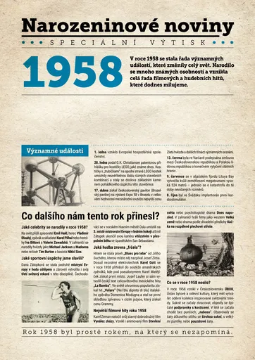 Narozeninové noviny 1958 s vlastní fotografií a textem, S fotografií a textem