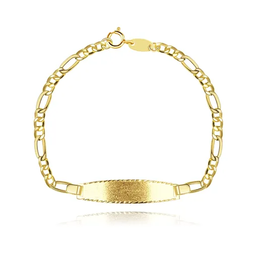 Zlatý 18K náramek s matnou destičkou - řetízek se vzorem Figaro, 155 mm