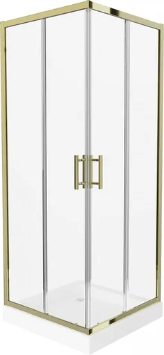 MEXEN/S Rio sprchový kout čtverec 80 x 80, transparent, zlato + vanička Rio včetně výpustě 860-080-080-50-00-4510