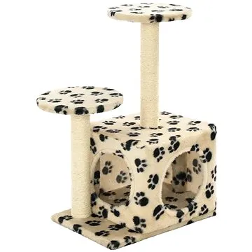 Shumee Odpočívadlo s domečkem 40 × 30 × 60 cm béžové s tlapkami (8718475598275)