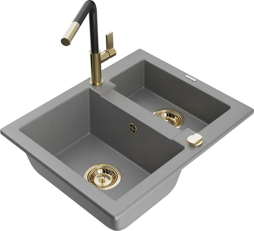 MEXEN/S Carlos granitový dřez 1.5 včetně baterie Flora, šedá 6518-71-670401-57-G