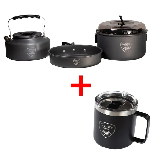 Giants fishing Akční set Sada nádobí s konvičkou + Nerezový thermo hrnek 400ml,Giants fishing Akční set Sada nádobí s konvičkou + Nerezový thermo hrne