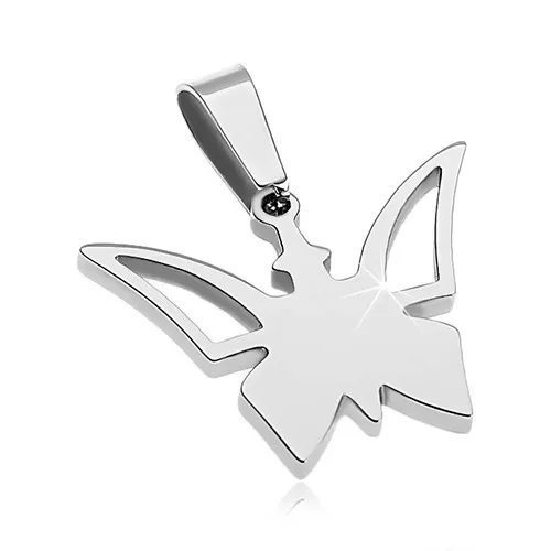 Přívěsek z chirurgické oceli stříbrné barvy, motýlek s výřezy na křídlech