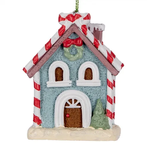 Modrá závěsná dekorace perníková chaloupka Candy - 6*4*8 cm Clayre & Eef