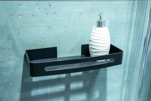 OLSEN SPA Kovová polička na nalepení 3M, 32x13x4,7  , černá barva KD02081797