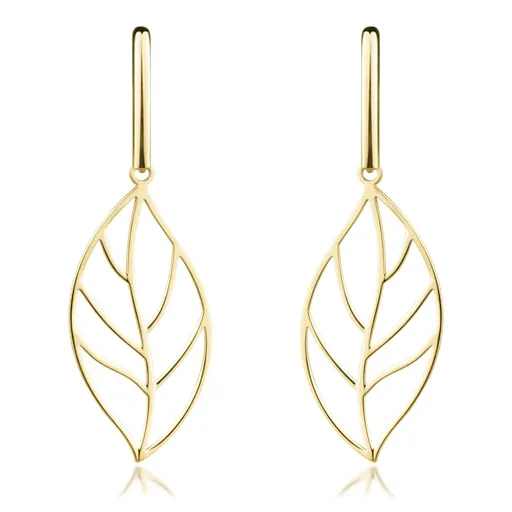 Náušnice ze žlutého 14karátového zlata - vyřezávaný list na stonku, puzety