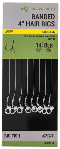 Korum návazec banded hair rigs barbless 8 ks délka 4" - velikost háčku 10