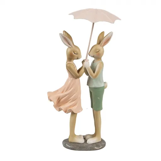 Dekorace zamilovaní králíci s deštníkem - 12*10*26 cm 6PR4421