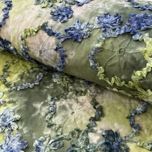 Bavlněná látka TIE DYE EMBROIDERY Eva tape design A