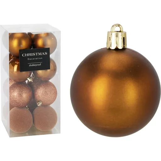 Sada 16 ks vánočních ozdob Festive Sparkles, zlatohnědá, pr. 6 cm, plast, pr. 6 cm