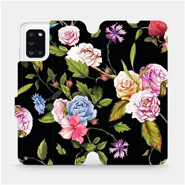 Flipové pouzdro na mobil Samsung Galaxy A31 - VD07S Růže a květy na černém pozadí (5903516227303)