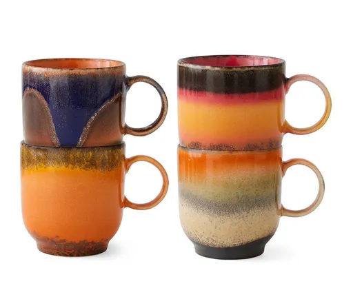 Set 4ks hrnek na kávu 70s Café Brazil - 10*7,5*8cm / 250 ml  HKLIVING