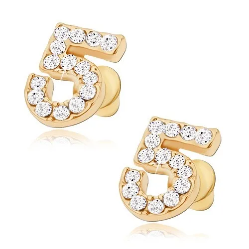 Náušnice zlaté barvy, zirkonová pětka