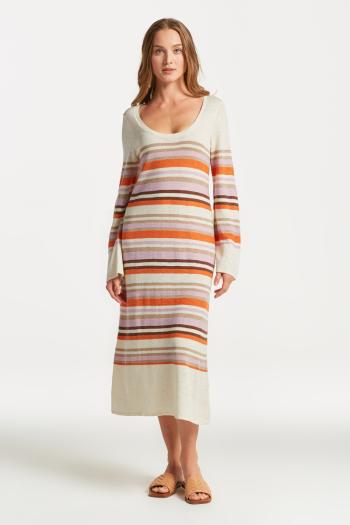 ŠATY GANT MULTI STRIPE C-NECK DRESS PUMPKIN ORANGE