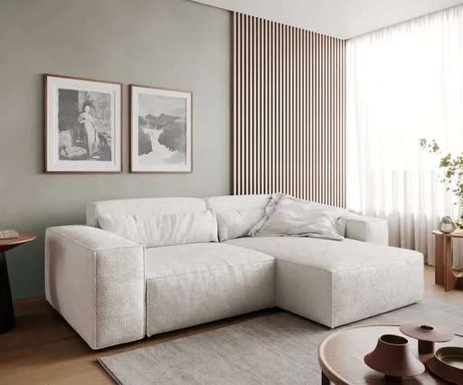 Rohová pohovka Sirpio D 250x155 cm bouclé krémovo-bílá