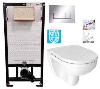 DEANTE Podomítkový rám, pro závěsné WC mísy + SLIM tlačítko chrom + WC JIKA LYRA PLUS RIMLESS + SEDÁTKO DURAPLAST SLOWCLOSE CST_WC01 051P LY2