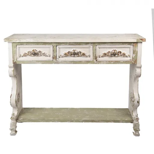 Bílo-zelený antik dřevěný konzolový stůl se šuplíčky Delphine - 129*36*99 cm Clayre & Eef