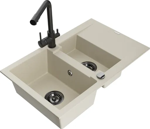 MEXEN/S Gaspar granitový dřez 1.5 s odkapávačem včetně baterie Duero, béžová 6507-69-671600-70