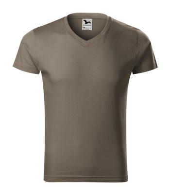 MALFINI Pánské tričko Slim Fit V-neck - Army | L