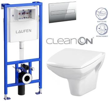 LAUFEN Rámový podomítkový modul CW1 SET s chromovým tlačítkem + WC CERSANIT CLEANON CARINA + SEDÁTKO H8946600000001CR CA2