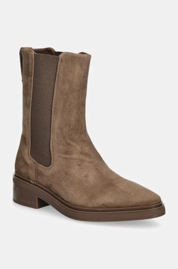 Semišové kotníkové boty Calvin Klein HEEL CHELSEA BOOT 30 SUE dámské, hnědá barva, na plochém podpatku, HW0HW02191