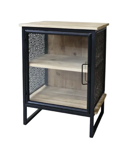 Přírodně černý kovový stolek se 2 dřevěnými policemi  Vence - 49*36*65 cm 40047024