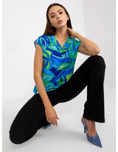 Dámská halenka volného střihu se vzory RUE PARIS modro zelená