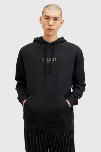 Bavlněná mikina AllSaints BONES OTH HOODY pánská, černá barva, s kapucí, hladká, M005NB