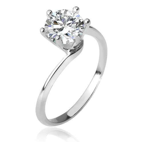 Prsten ze stříbra 925, zúžená zahnutá ramena, okrouhlý čirý zirkon - Velikost: 59