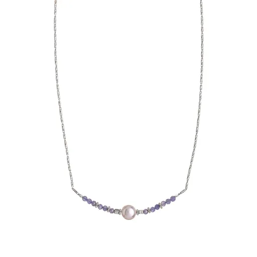 Alisia Stříbrný náhrdelník s korálky tanzanitu a pravou perlou AL4109-Argento-Tanzanite