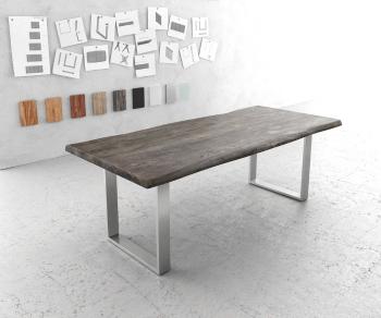 Jídelní stůl Edge 220x100cm XL akácie platina nerezová ocel
