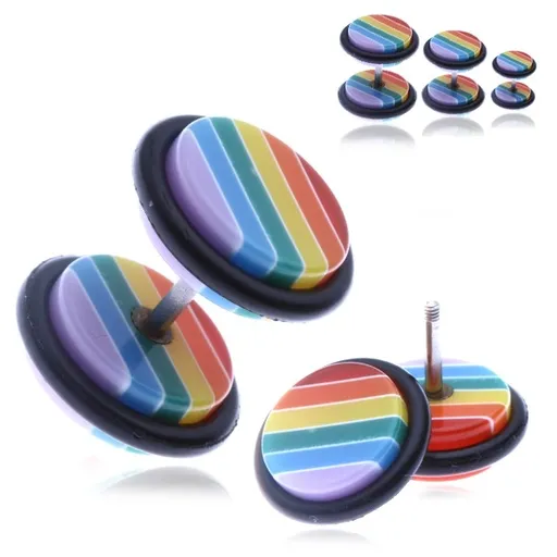 Fake piercing do ucha s pruhovanými akrylovými válečky - Velikost hlavičky: 10 mm