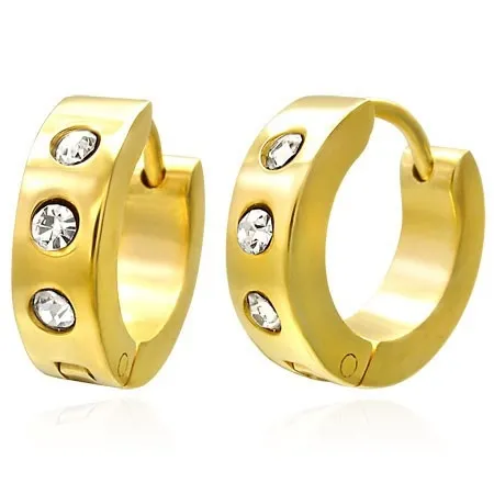 Kloubové náušnice z chirurgické oceli, zlatý odstín, čiré zirkony