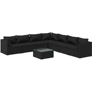 8dílná zahradní sedací souprava s poduškami polyratan černá, 3101760 (3101760)