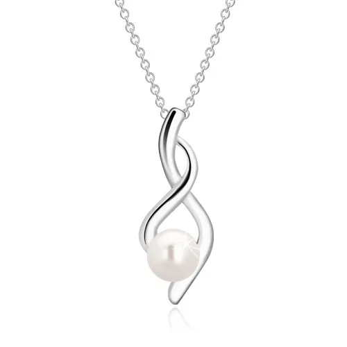Stříbrný náhrdelník 925 - číslo osm, zvlněné stuhy s perlou, řetízek