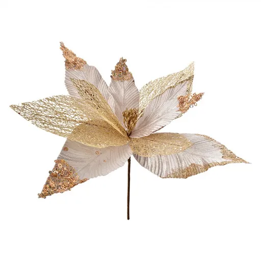 Bílo-zlatá dekorace květina vánoční hvězda Poinsettia - Ø  44*37 cm Clayre & Eef