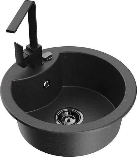 MEXEN/S Diego granitový dřez 1-miska včetně baterie Rita, černý kropenatý 6512-76-670300-70-B