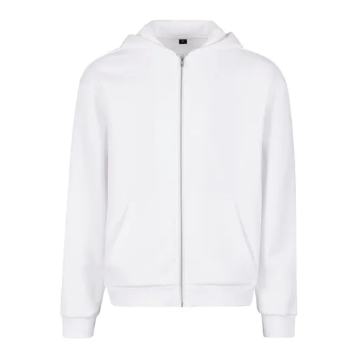 Build Your Brand Hebká pánská mikina na zip Fluffy - Bílá | XL