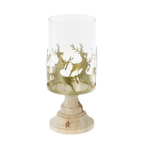 Chaks Svícen na dřevěném podstavci - Zlatí jeleni 12,5 x 25 cm
