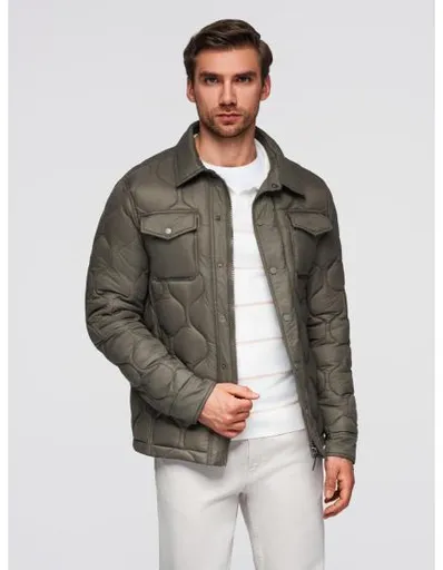 Pánská prošívaná bunda s košilovým střihem – béžová V1 OM-JALP-0215