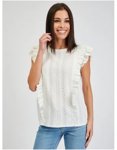 Bílé dámské tričko s volány